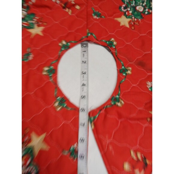 Christmas Tree Skirt Red Green Bambi Rabbit Cats Dogs Quilted Candy Cane 57" - Picture 8 of 12